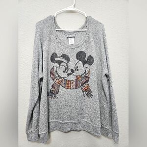 Disney Parks Authentic 3X Grey Mickey Minnie Holiday Festive Knit Sweater